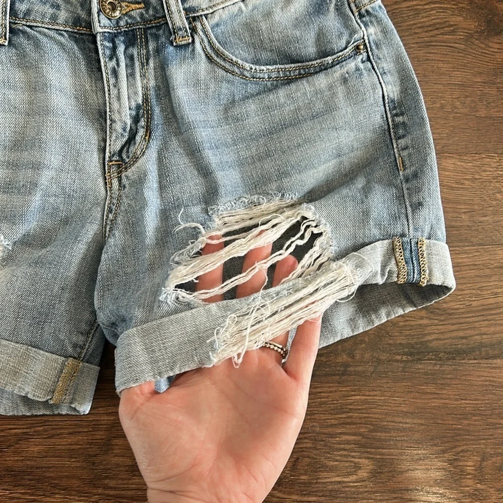 Sneak Peek Women's Distressed Denim Shorts | Blue Denim Shorts | Distressed